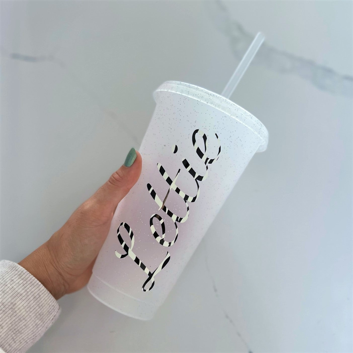 Personalised clear glitter tumbler with straw